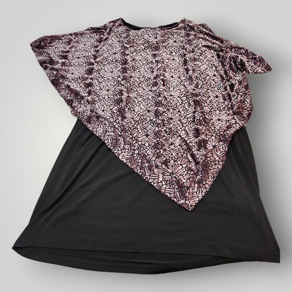 NWT Midnight Velvet Women's 20 Black Floral Capelet Overlay Split Sleeve Dress - Picture 7 of 14